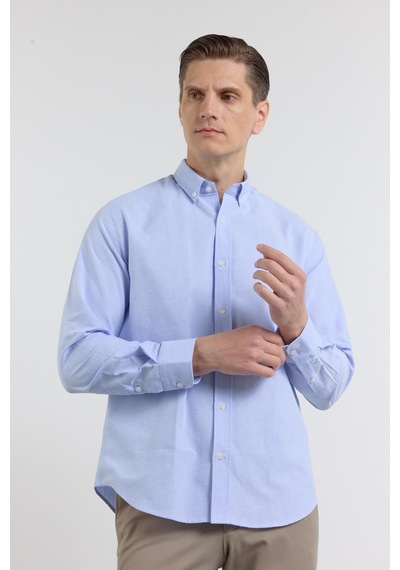 İmza Açık Mavi Oxford Düğmeli Yaka Uzun Kol Cepsiz Slim Fit Pamuklu Gömlek 1004260182