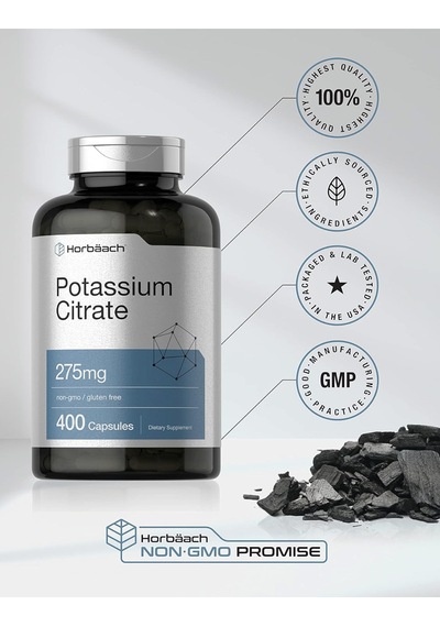 Horbaach Potassium Citrate 275 Mg 400 Capsules Non-gmo, Glute... Aromasız