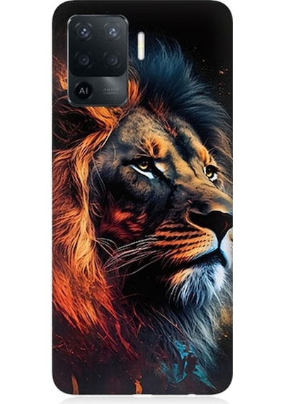 Oppo Reno 5 Lite Uyumlu Siyah Fon Aslan Desenli Silikon Kılıf