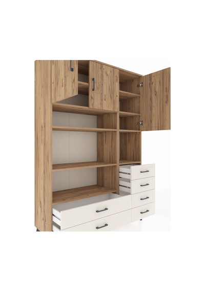 Hyperion Dolap 9 Raflı 6 Çekmeceli 3 Kapaklı 132x44x195 Çam-ç... Çam