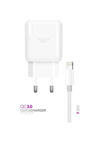 Powerway QCL30 18W QC 3.0 Lightning Hızlı Şarj Cihazı Seti