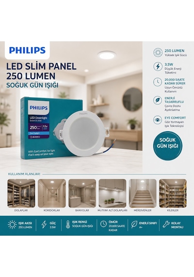 Phılıps Led Slim Panel 3.5w 250lumen 20.000 Saat Ömür Yuvarlak Sıva Altı Diğer