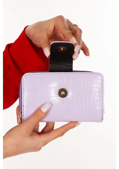 Newish Polo Patlı Kapaklı Fermuarl Cüzdan Kroko Desenli Orta-lila Lila