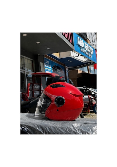 Güneş Vizörlü Kask - Telefon Tutucu Ve Buff  Kırmızı