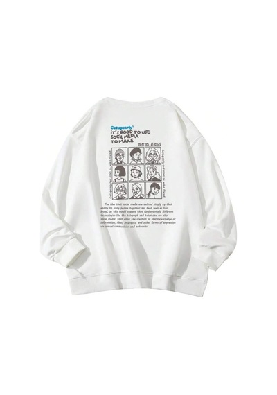 Startmore Adrift Getupearly Özel Renkli Oversize Bisiklet Yaka Pamuklu Sweatshirt Beyaz Beyaz