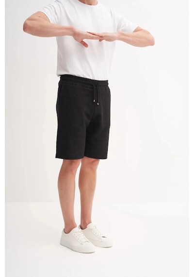 Cazador Jakarlı Regular Fit Örme Bermuda Şort 6073 Siyah Siyah