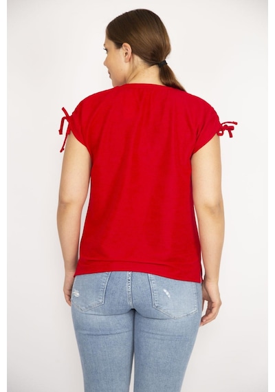 Şans Kadın Bordo Büyük Beden Omuz Bağcıklı Polyester Kumaş Bluz-bordo Bordo