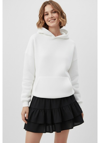 Uyguntarz Unisex Yumuşak Dokulu Düz 3 İplik Oversize Sweatshirt Sade Ve Modern Görünüm beyaz