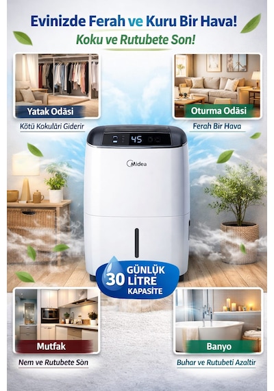 Midea Nem Alma Cihazı 30 Litre 73 Metre Kare Beyaz