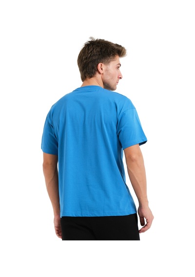 Justever 100% Pamuk Oversize Fit Bisiklet Yaka Mavi Erkek T-shirt - Alpha Mavi