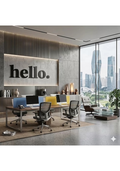 Mey İthalat 100x35 Cm Dev Boy "hello." Yazılı Kırılmaz Pleksi Ayna - Premium Ofis Ve Villa Antre Dekoru Sarı