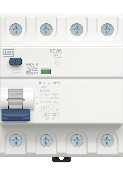 Weg Rdws-ac-30-25-4-d34 3p+n, 25 A, 30 Ma, 6 Ka , Ac Tipi, Kaçak Akım Rölesi