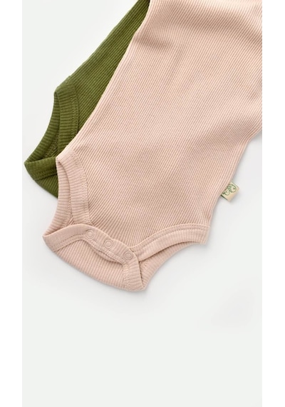 Rebebe Babycosy Modal 2 Li Kısa Kollu Bebek Badi - Bebek Body - Csym1121 (544642824) Yeşil - Pudra
