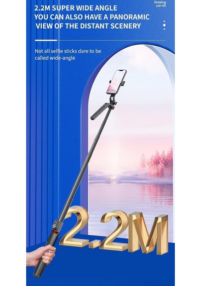 Bluetooth Uzaktan Kumandalı 2.2m Uzatılabilir Tripod Selfie Çubuğu 360 Derece Dönebilen Başlık 1 Adet