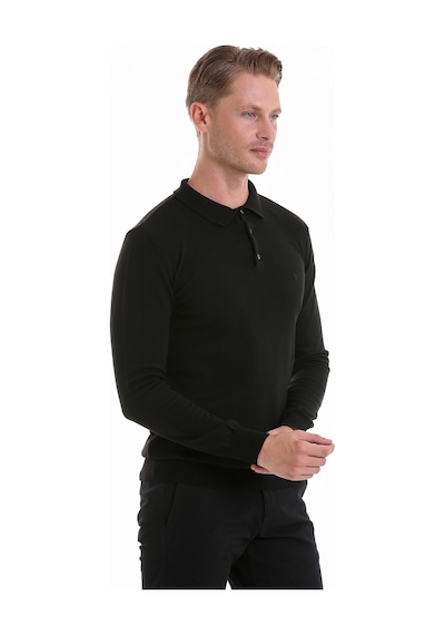 Hatemoğlu Regular Fit Düz Polo Yaka Triko Kazak Siyah