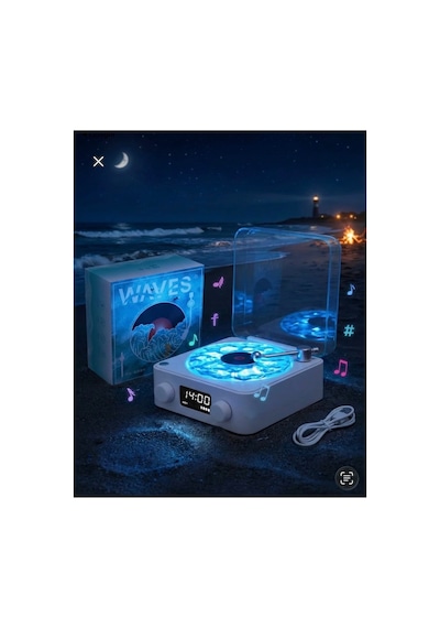 Nostalji Plak Çalar Bluetooth Subwoofer 3d Ses Dalgası Retro Müzik Plak Çalar-beyaz