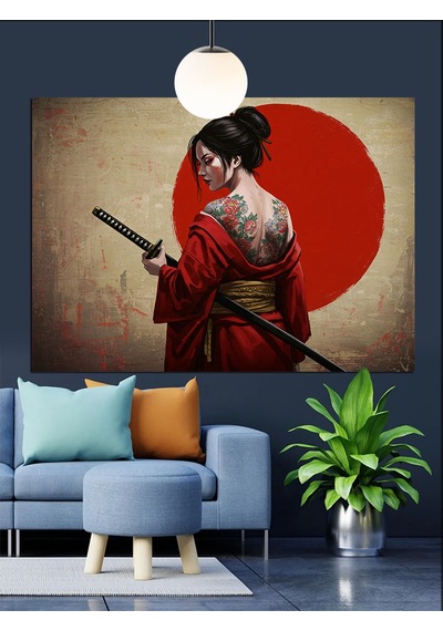 Geleneksel Japon Geyşa Sanatı Dekoratif Kanvas - Mdf Ahşap Tablo