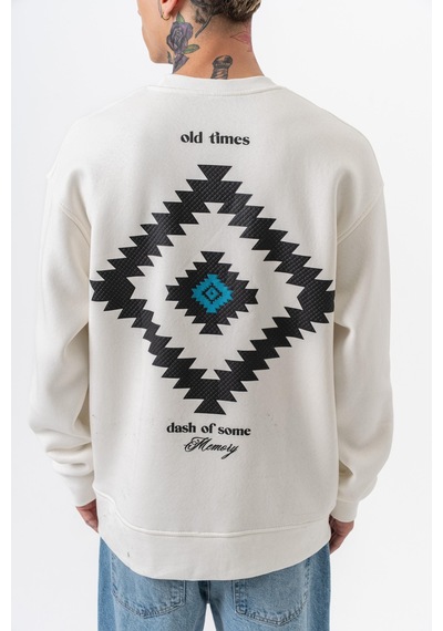 Respire Erkek Memory Baskılı Bisiklet Yaka Oversize Sweatshirt Ekru