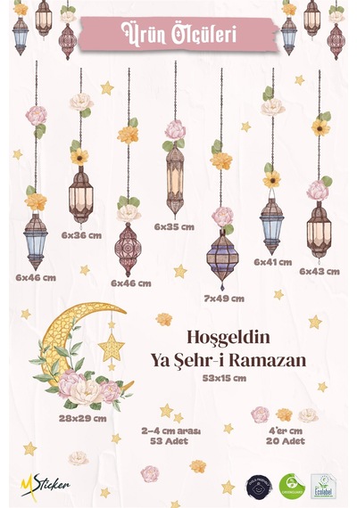 Hoşgeldin Ya Şehr-i Ramazan Duvar Sticker Seti Fener & Ay Yıldız Temalı Dekor Dijital Baskı