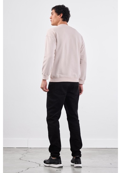 Dufy Bej Bisiklet Yaka Regular Fit Erkek Sweatshirt Bej