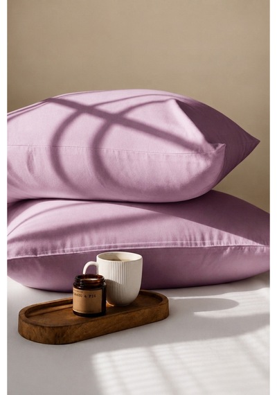 Lila Renkli Pamuklu Ranforce Kumaş Kapaklı Yastık Kılıfı 2 Adet 50x70 Cm İndigo Mavi