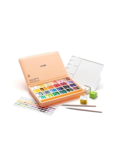 Hımı Twin Cup Gouache Set 48 Renk X 12 Gr Guaj Boya + 3 Fırça Peach Fuzz Case Karışık Renkli