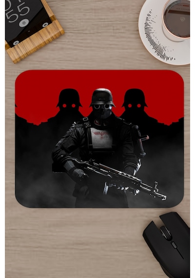 Wolfenstein Kaymaz Dikişli Kauçuk Oyuncu Mousepad V1 - 22x18 Gaming Mouse Pad Fare Altlığı