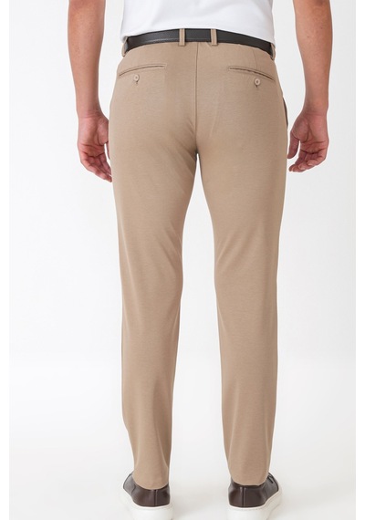 Comfort Fit Rahat Kalıp Yan Cep Pamuklu Dokulu Koyu Bej Pantolon P 1219 K.Bej