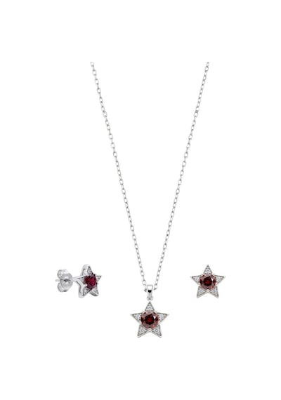 Oya Silver Minimal Lal Zirkon Taşlı Yıldız Gümüş Set Takım Oysy262