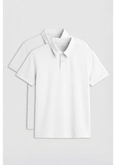 Standart Fit Basic Polo Yaka 2li Paket Beyaz Erkek T-shirt - 87768