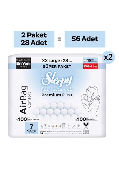 Sleepy Bio Natural Premium Plus Airbag Comfort Avantaj Paketi Külot Bez 7 Numara Xxlarge 56 Adet