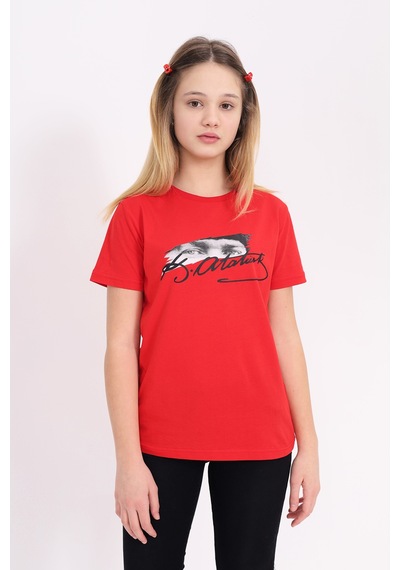 Toontoy Kids Toontoy Unisex Çocuk Atatürk Baskılı Tişört 23072 Kırmızı