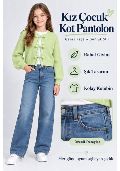Ahengim Boru Paça Kız Mavi Kot Pantolon Ak1807