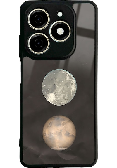 Tecno Spark 20c Night Moon Tasarımlı Glossy Telefon Kılıfı Siyah