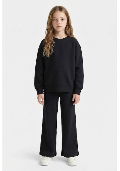 Defacto Relax Fit Bisiklet Yaka Basic Düz Okul Sweatshirt Kız Çocuk A2797A824AU Siyah