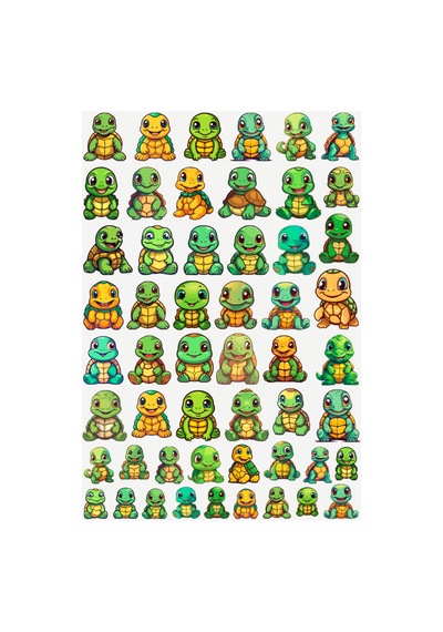 53 Adet Turtle Kaplumbağa Sticker Seti - Etiket Seti Scrapbook Bullet Journal Yeşil