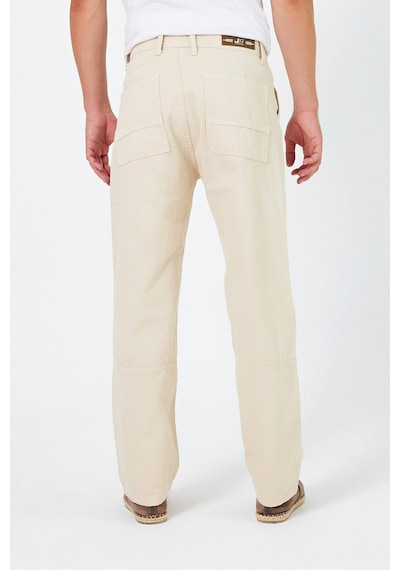 Tarz Cool Erkek Düz Baggy Jean Pantolon Bej