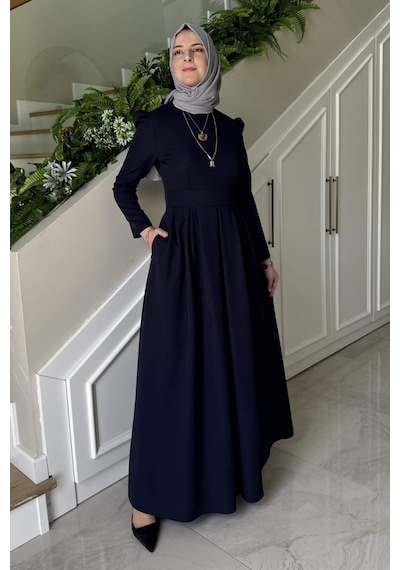 Rabia Şamlı Rose Elbise Lacivert Normal