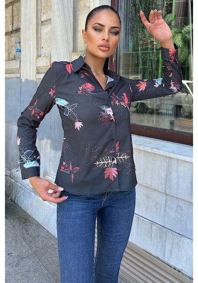 WeShaya Kadın Siyah Desenli Klasik Yaka, Uzun Kol, Digital Baskılı Kumaş, Regular Kalıp/kesim, Gömlek Siyah WeShaya Kadın Siyah Desenli Klasik Yaka, Uzun Kol, Digital Baskılı Kumaş, Regular Kalıp/kesim, Gömlek Siyah