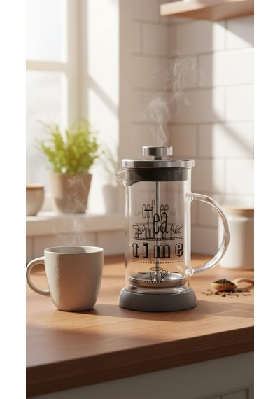 Tasarım French Press - Filtre Kahve Ve Bitki Çayı Demliği 350 Ml Gri Çok Renkli