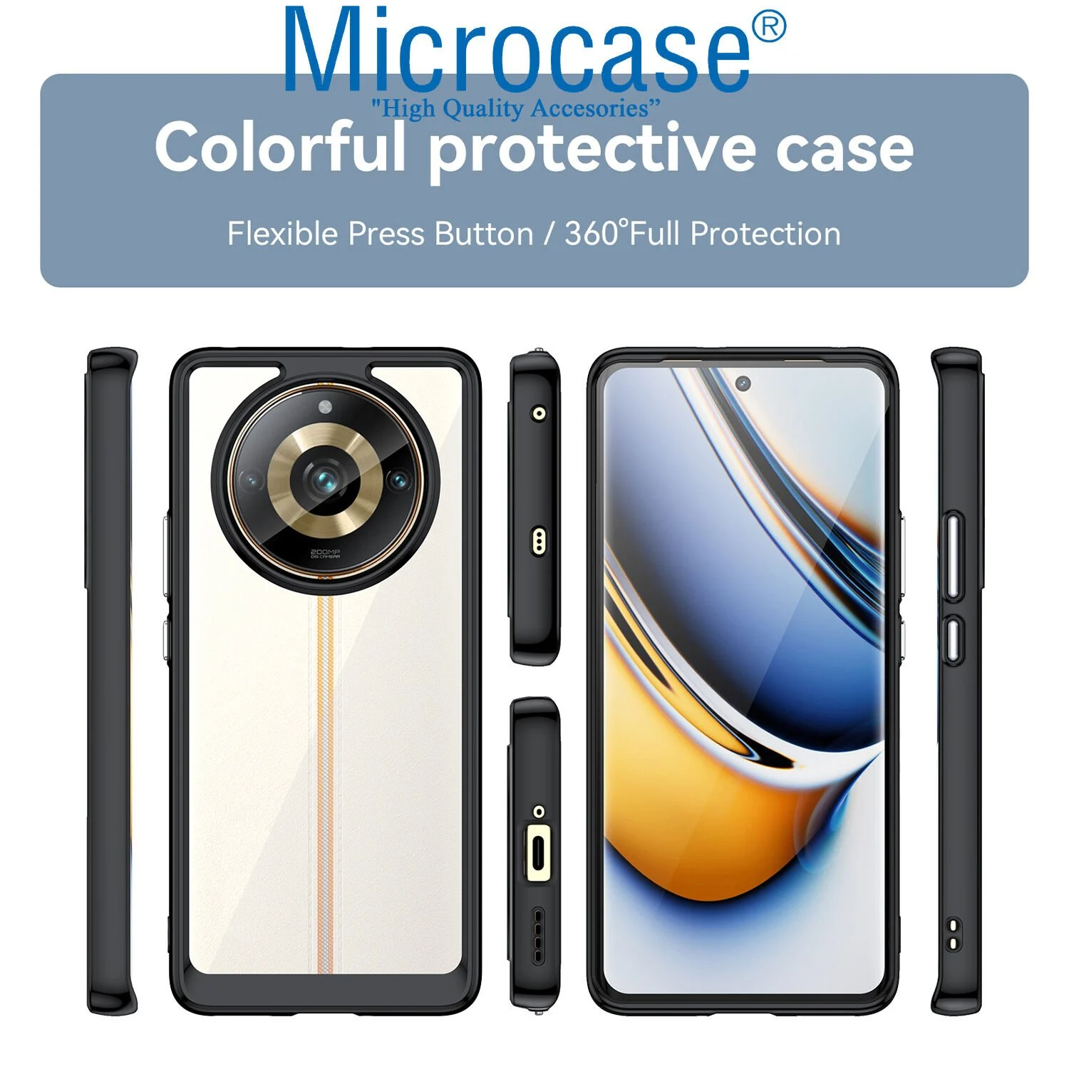 Microcase Realme 11 Pro 5g / 11 Pro Plus 5g Shield Serisi Darbeye Dayanıklı Yarı Esnek Plastik Tpu Kılıf - Al8100 Siyah