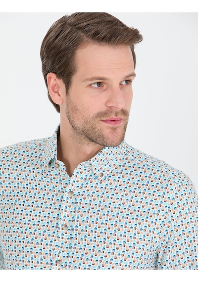 Pierre Cardin Erkek Aqua Desenli Gömlek 50264910-vr007 Mavi