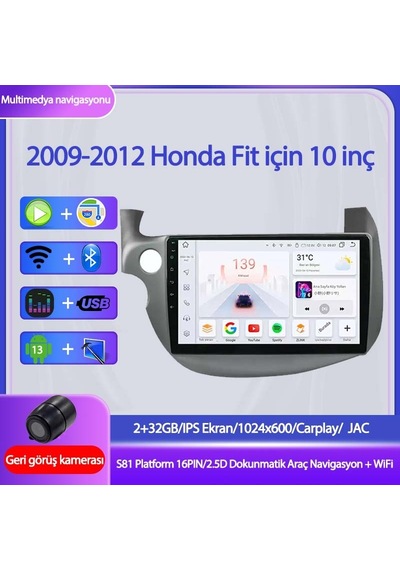 Otolas Honda Fit Wifi Gps Carplay 10 Inç 2+32gb Kamera Multimedya Navigasyon Sistemi - 2009-2012 Model 10"