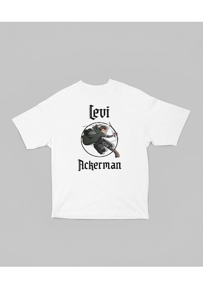 Levi Ackerman Attack On Titan Baskılı Unisex Oversize Anime Dizi Beyaz