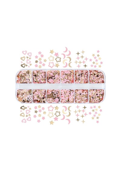 Pembe Ve Gold Tırnak Süsleme Folyo Pulları Karışık Dizayn Ay Yıldız Kalp Nail Art
