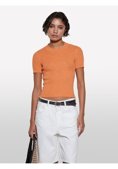 Sisley Keten Karışımlı Slim Fit Kısa Kollu Kazak Kadın Turuncu Kazak - 325p105gm106g