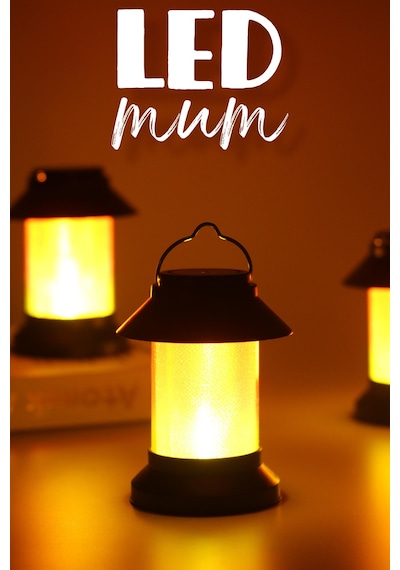 3lü Led Mum Sokak Lambası Tip Kulplu Dumansız Pilli Alevli Dekoratif Yapay Mum Işıldak Siyah 1036-9
