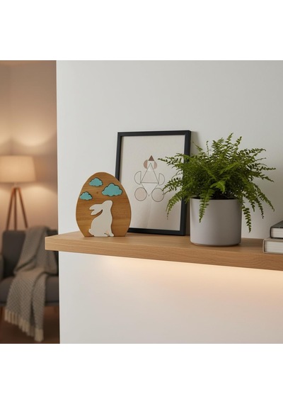 Simdale Wood Ahşap Tavşan Ve Mavi Bulutlar - Montessori Bebek Odası Raf Dekoru & Oyuncak