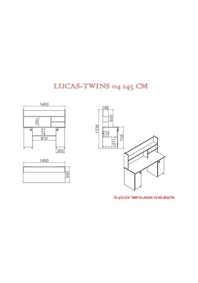 Kalenderdekor1 Kalender Dekor Lucas-Twins 145 Cm Çalışma Masası Lc04 Meşe