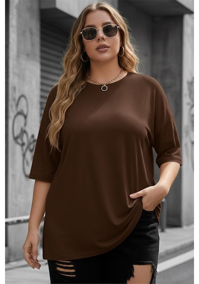Mily Kadın Büyük Beden Battal Basic Bisiklet Yaka Pamuklu T-shirt Rahat Kesim Unisex Sevgili Kombini Kahve Mily Kadın Büyük Beden Battal Basic Bisiklet Yaka Pamuklu T-shirt Rahat Kesim Unisex Sevgili Kombini Kahve
